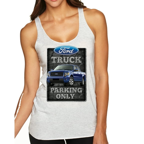 Wild Bobby, Ford Truck Parking Only Sign Gift for Owners of Ford Trucks | Womens Cars and Trucks Premium Tri-Blend Racerback Tank Top, Heather White, Small
