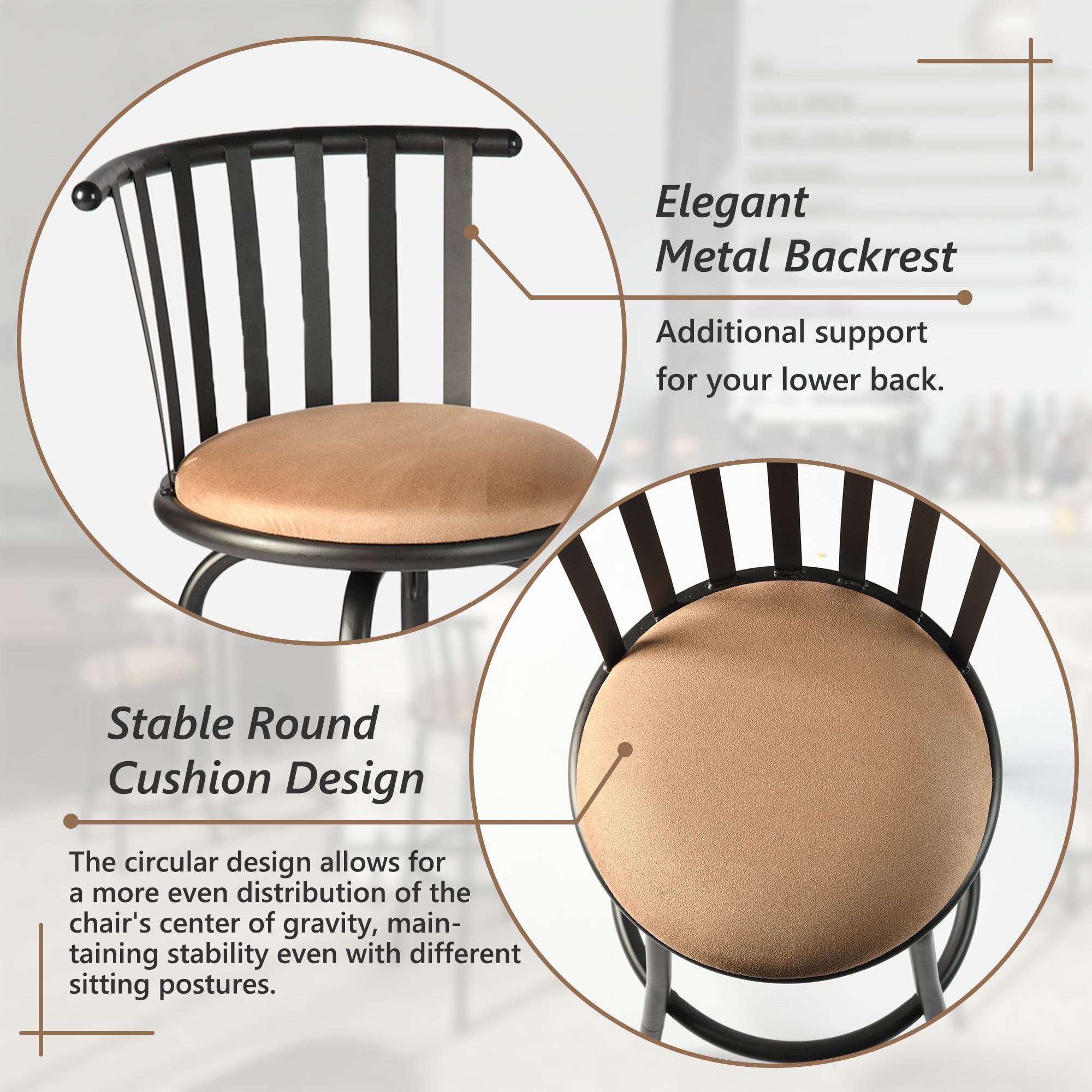 Homy Casa 4 Pack Swivel Bar Stools Adjustable 24/29 with Back,Bar Height Kitchen Island Chairs, Brown
