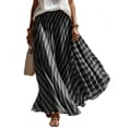 thumbnail image 3 of Boho Skirts for Women Summer Midi Length Loose Fit Plaid Long Flowy Elastic Waist A-Line Skirt Beach Vacation Black S(S), 3 of 6