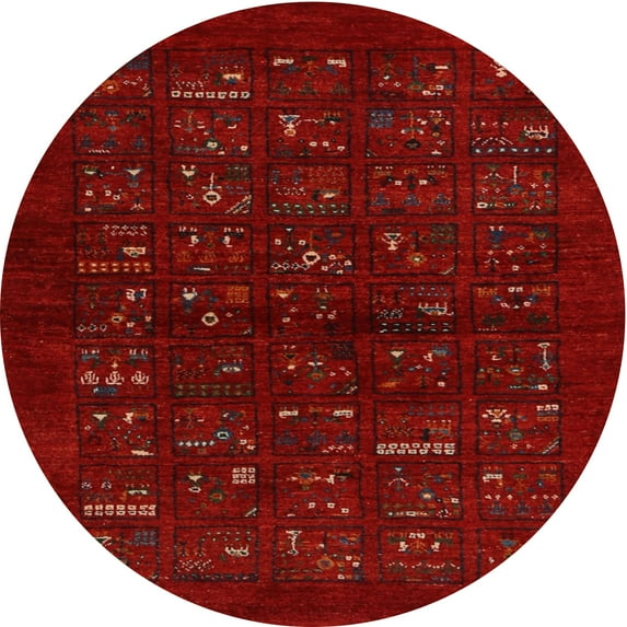 Ahgly Company Machine Washable Indoor Round Contemporary Brown Red Area Rugs, 5' Round