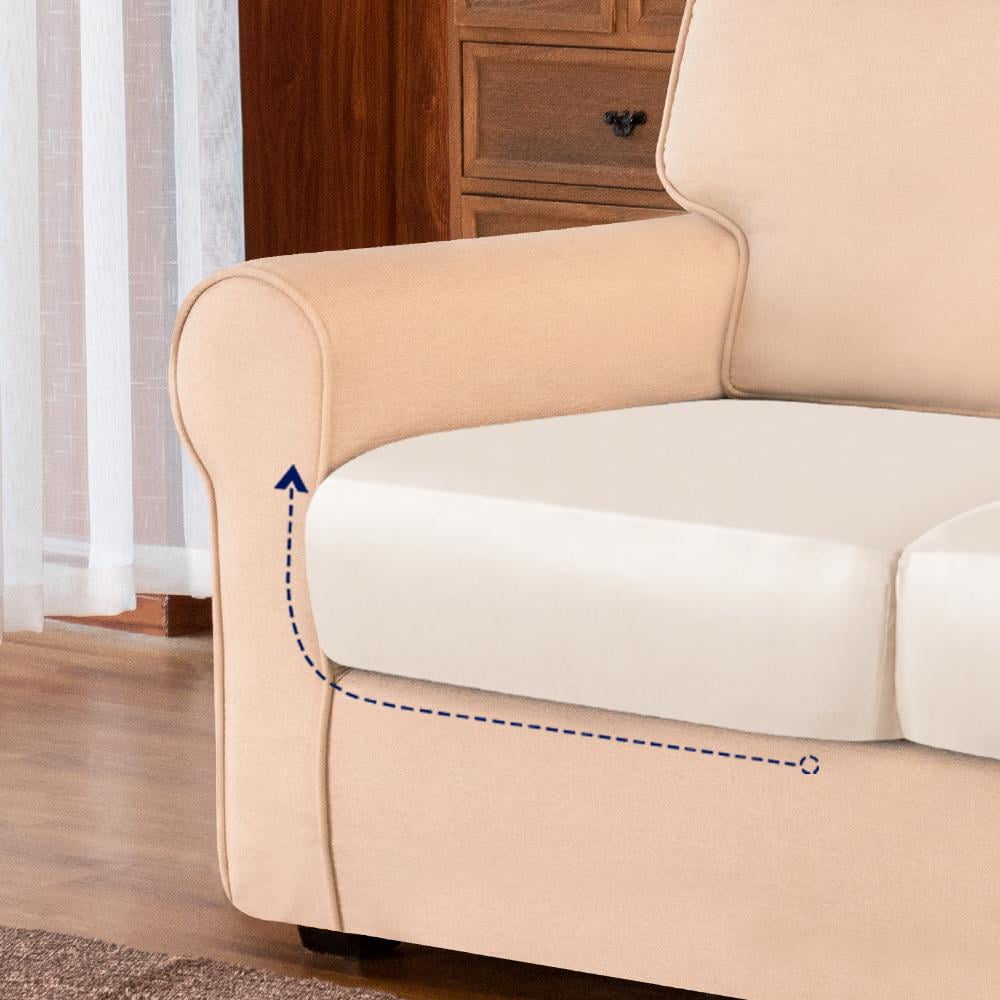 Subrtex Stretch Separate Seat Cushion Covers PU Waterproof Couch Cover (3PCS, Ivory)