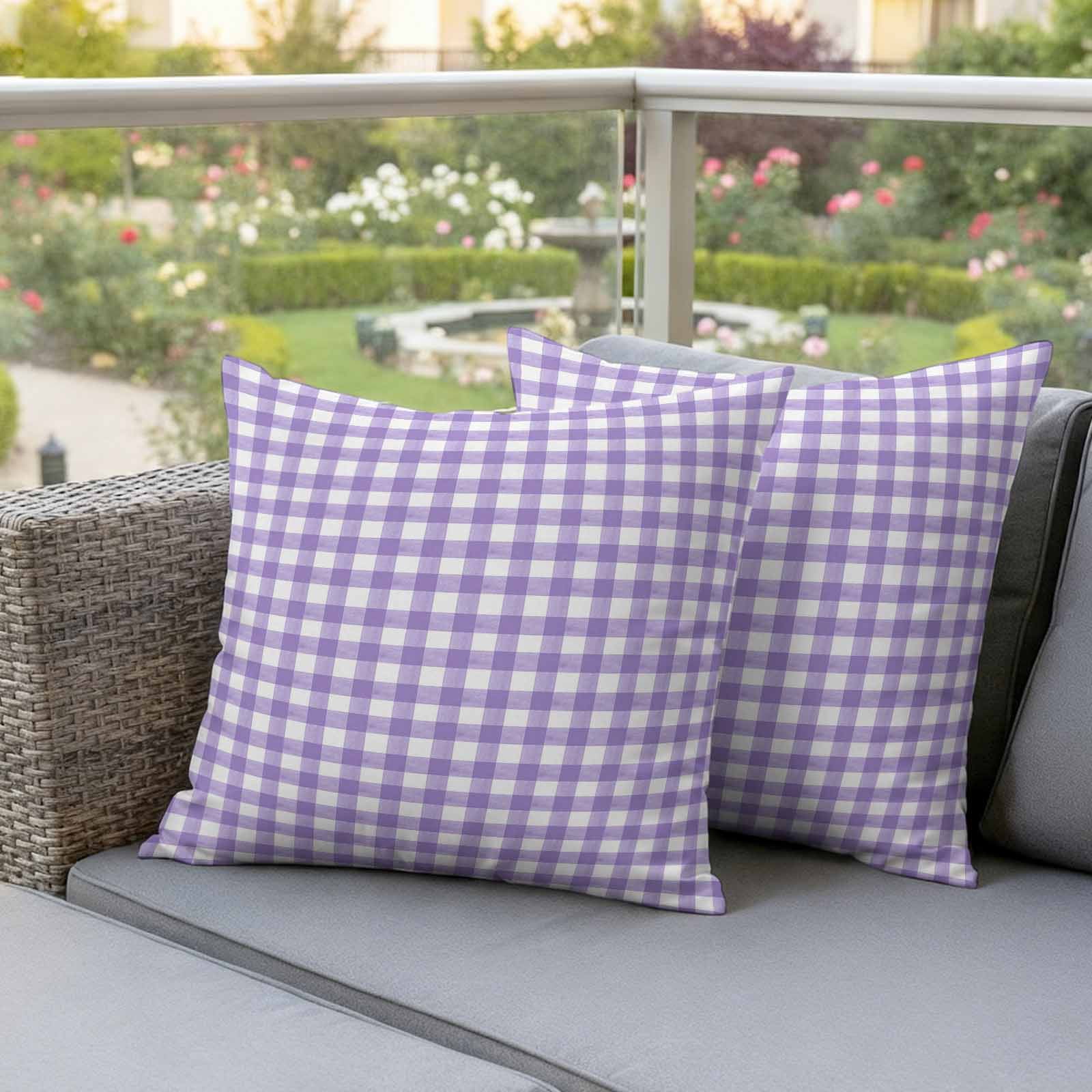 Pack of 2 Outdoor Pillow Covers,Waterproof Purple Throw Pillow Covers,Country French Rustic Buffalo Plaid Modern Art Decorative Pillowcases Cushion Covers for Couch Pillow Sham Protector 16x16 Inch