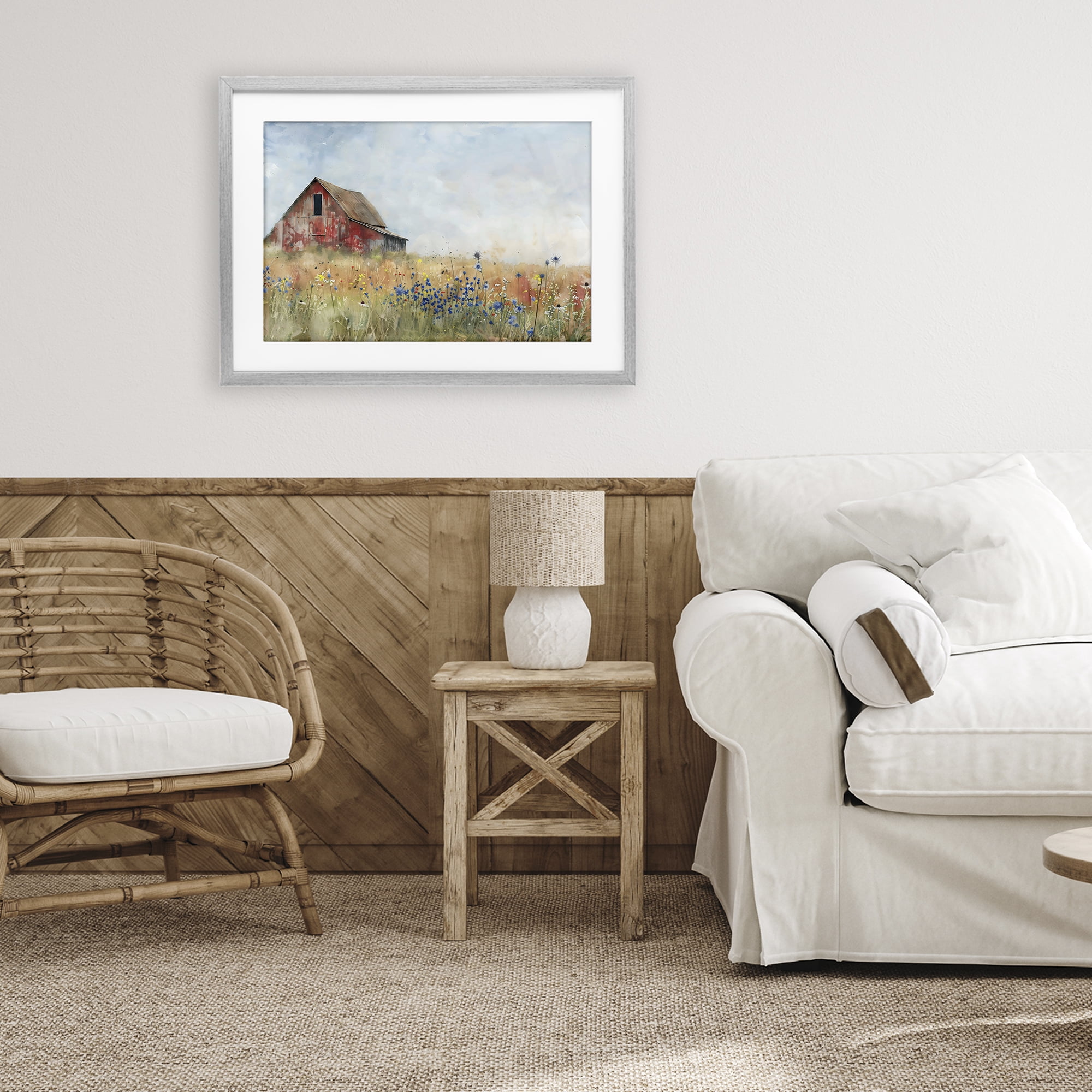 Stupell Industries Rustic Barn in Colorful Meadow Gray Framed Print Under Glass, design by Creative Studio