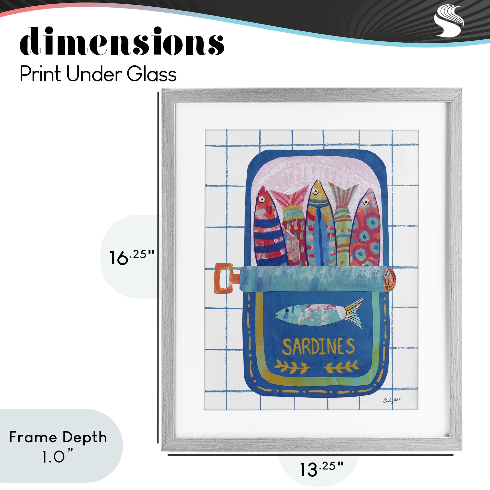 Stupell Industries Silly Sardines Blue Tin Gray Framed Print Under Glass, design by Courtney Prahl