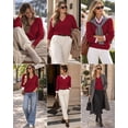 thumbnail image 6 of QUALFORT Women’s V-Neck Cable Knit Sweater, Lightweight Long Sleeve Pullover, Red, Size M, 6 of 7