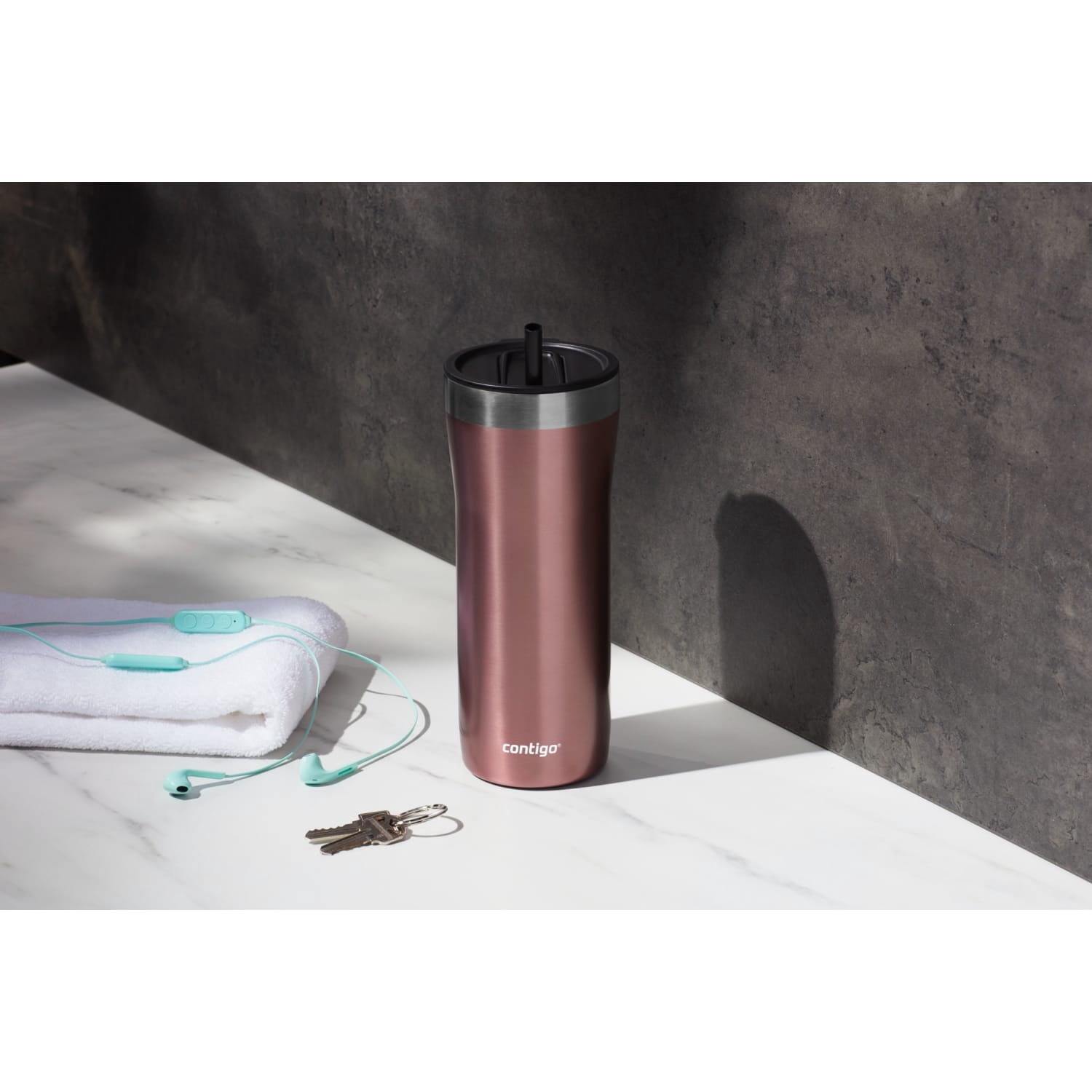 Contigo Streeterville Stainless Steel Tumbler with Plastic Straw and Splash-Proof Lid, Pineberry, 32oz.