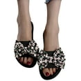 thumbnail image 6 of Nrmvnmi 2024 Women's Slippers Open Toe One-Line Bow Over Flat Sandals Floral Summer Comfortable Shoe Black Mothers Day Gifts, 6 of 9