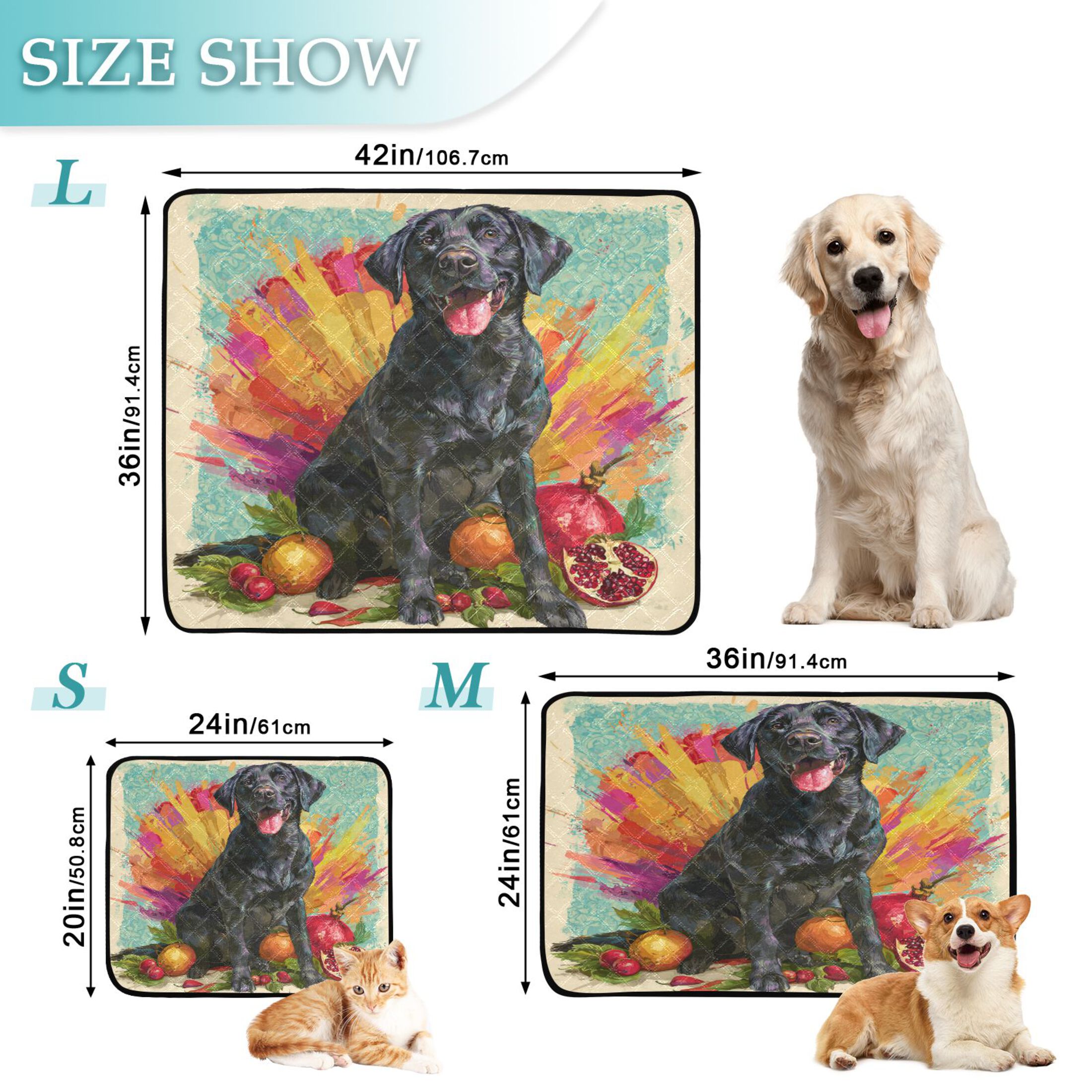 Qxltty Black Labrador Cat litter Pads Pet Set of 3 Diaper Mats Center Anti-leakage Layer Absorbent Soft and Comfortable