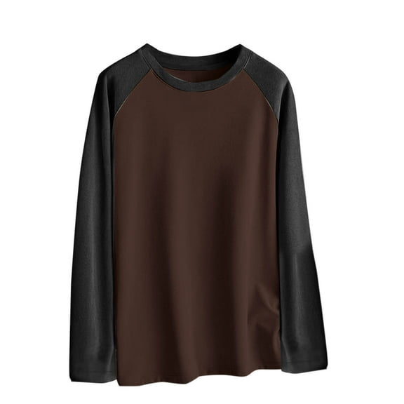 USNSM Men's Raglan Sleeve T-Shirt Casual Warm Color Block Loose Base Shirt Crew Neck Long Sleeve Pullover Tops Brown L