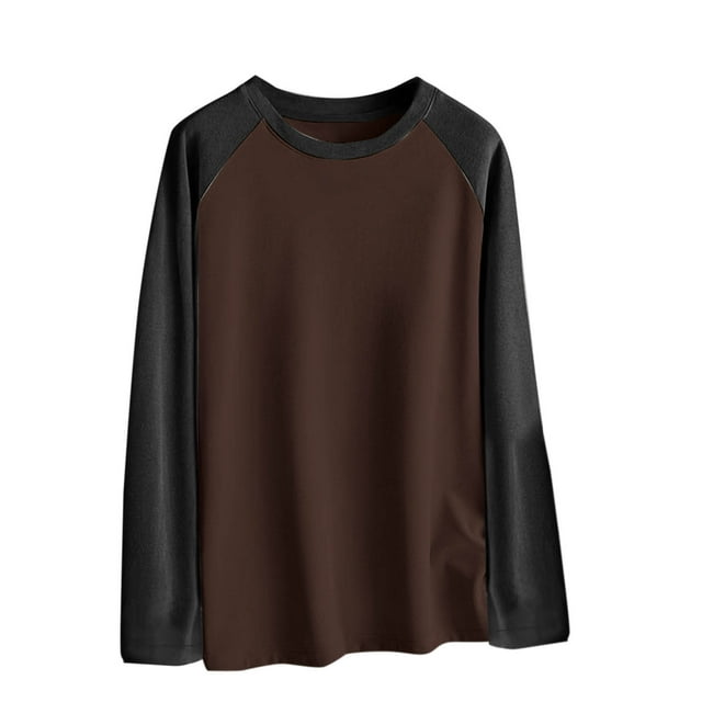 Jalioing Men's Crew Neck Basic T Shirt Long Sleeve Color Block Underwear Tops Fall Winter Thermal Undershirts