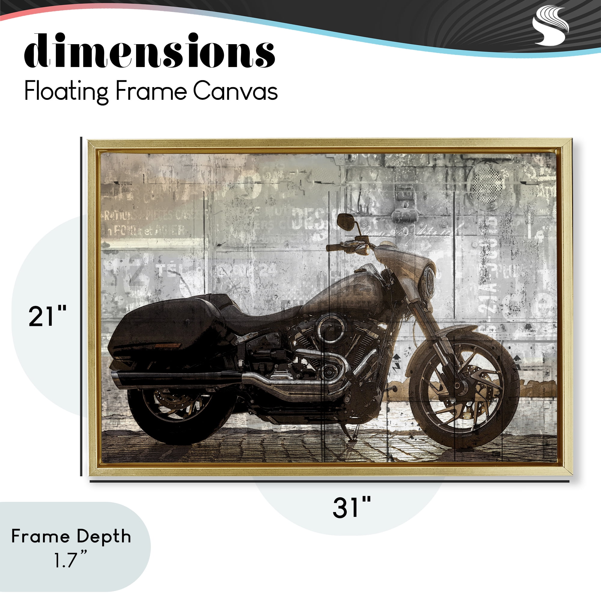 Stupell Industries Sunset Ride Motorcycle Gold Framed Floater Canvas Wall Art, design by Kim Allen