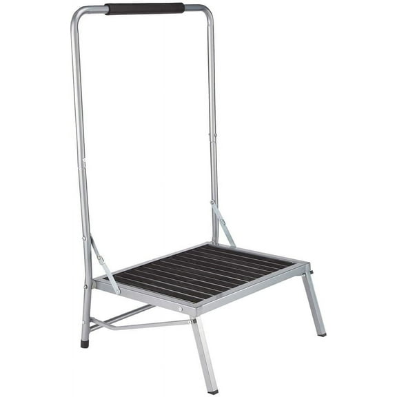 Extra Wide Folding Step Stool with Foam-Grip Handle  Non-Slip Surface, Lightweight Steel Frame, Adds 8" Height  Compact Safety Step for Kitchen, Bathroom, Bedroom & Indoor Use