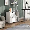 thumbnail image 3 of [Christmas Sale] 3-Drawer Wood File Cabinet, Mobile Lateral Filing Cabinet, Printer Stand with Open Storage Shelves for Home Office, White, 3 of 6