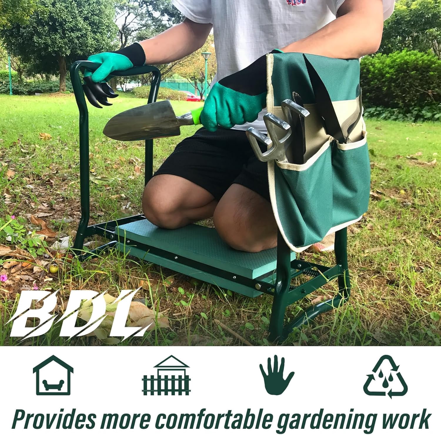 Garden Kneeler  with Upgraded Thicken Kneeling Pad and 1 Large Tool Pouch, Foldable Stool 330lb Capacity-Protects Your Knees