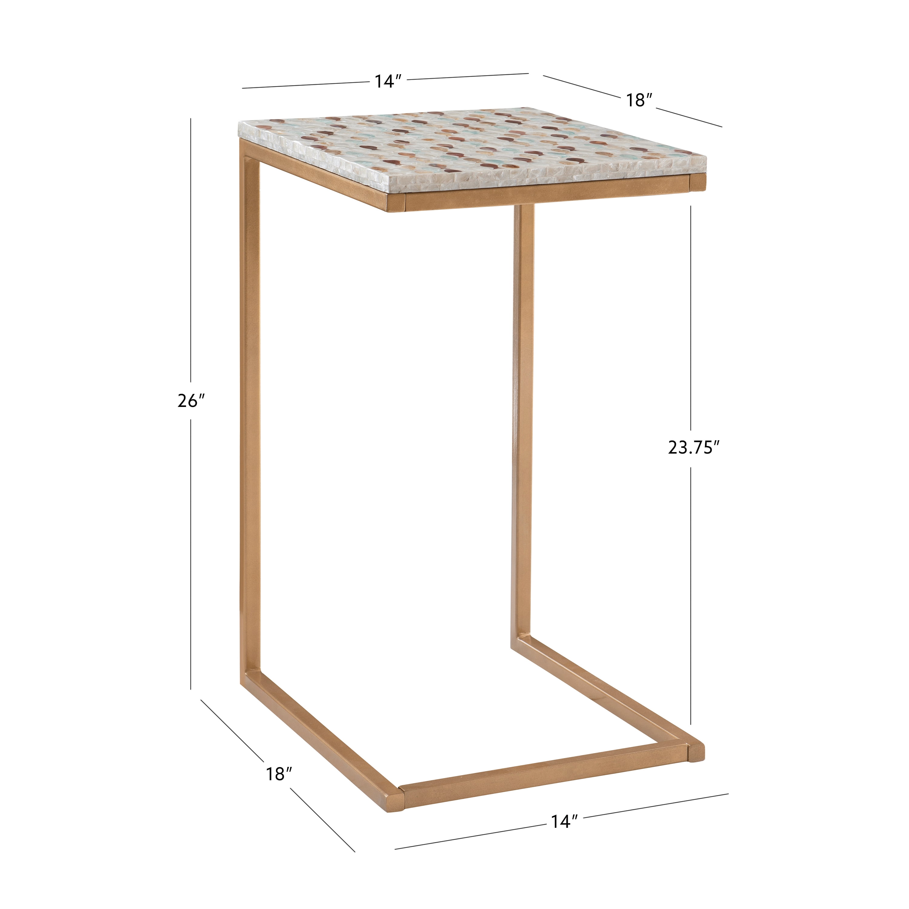 Linon Muldoon C-Table, 26" Tall, Gold/Neutral Capiz Shell Mosaic