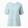 thumbnail image 5 of TOWMUS Womens Summer Blouses Women's Summer Lapel Print Cotton and Linen Top Shirts for Women Linen Floral Blouse Sky Blue, 5 of 5