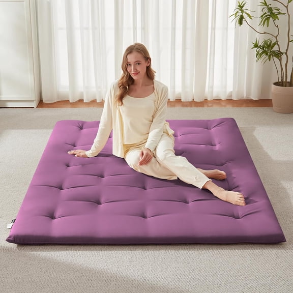 Japanese Futon Mattress: Queen Size 60"x 80", Foldable Floor Bed Mattress, Portable Tatami Mat Sleeping Pad, Folding Futon, Roll Up Floor Lounger for Guest Room Dormitory ()