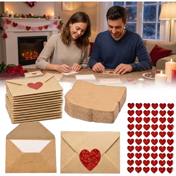 Mini Love Notes with Envelopes, Mini Envelopes with Blank Cards - Mini Blank Cards & Envelopes for Him Her, Valentine’s Day Love Cards with Heart Stickers