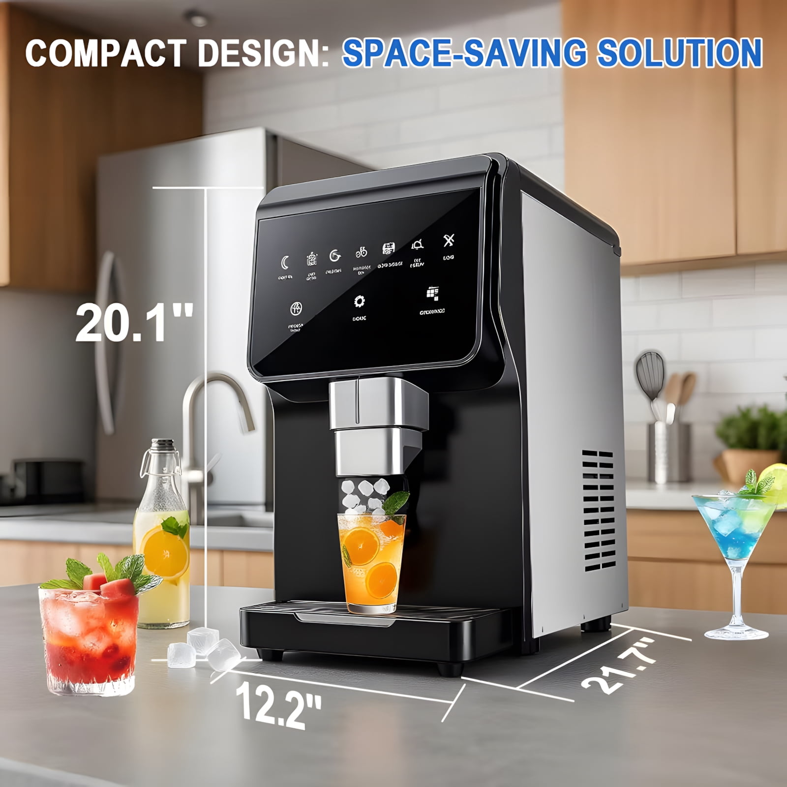 Tittla Ice Maker Countertop 80lbs/24H Soft Chewable Pellet Ice Maker Machine Dispenser with Water Reservoir, Self-Cleaning, Pebble Ice Machine for Home Kitchen with WiFi & Smart Connected