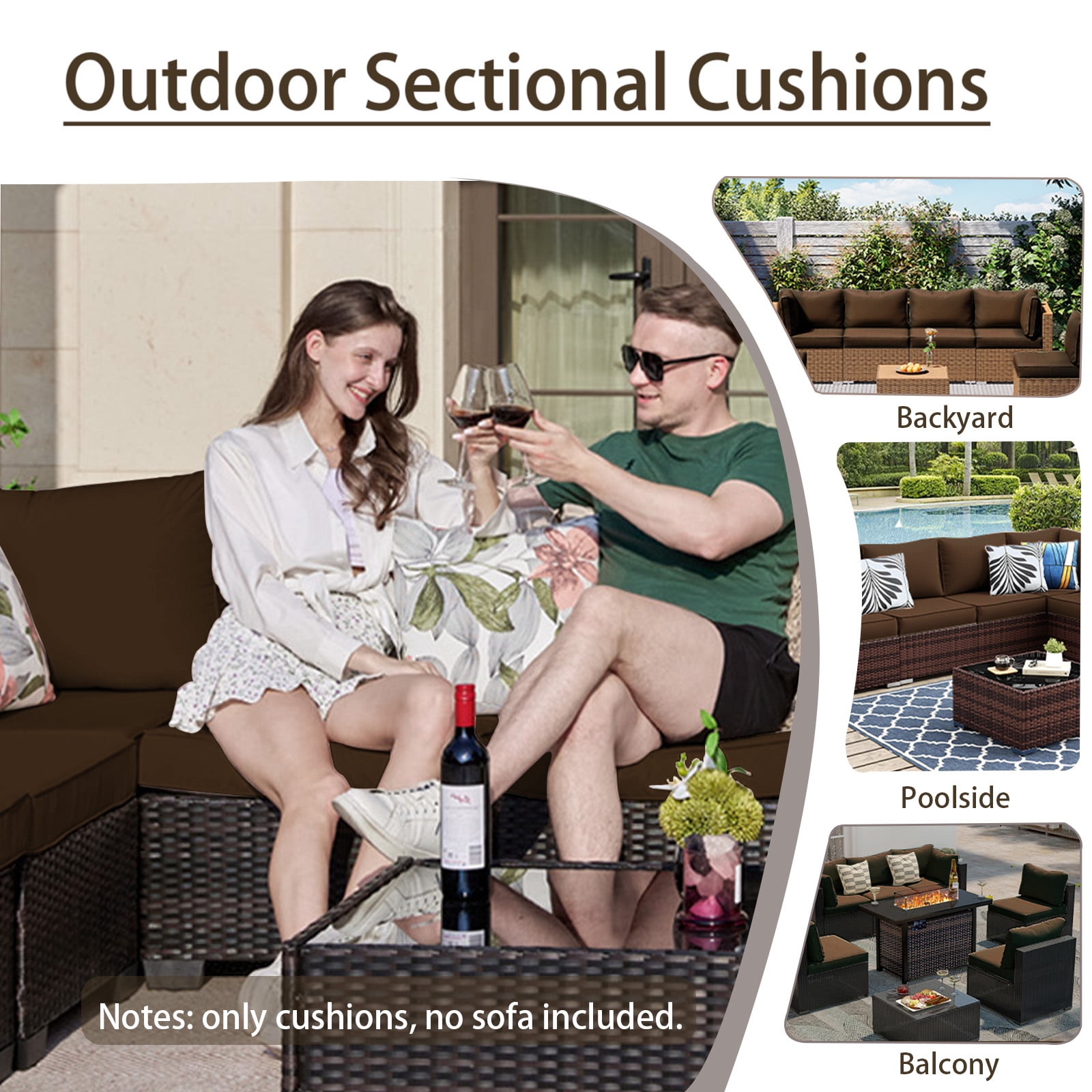 SDJPOI Patio Furniture Sectional Cushions, 14 Piece Waterproof Outdoor Sofa Cushion Replacement(coffe)
