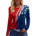 thumbnail image 2 of KDDYLITQ Womens 250 Anniversary Usa Shirts Summer National Flag Print Long Sleeve Tees Liberty Red White and Blue American Birthday Blouses American Flag Fashion Crew Neck Tops Blue XL, 2 of 6