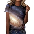 thumbnail image 2 of Womens Tops 2025 Women's Starry Galaxy 3D Print Glitter T-shirt Round Neck Short Sleeve Carnival Outfit Rose Gold, 2 of 4