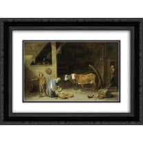 David Teniers the Younger 2x Matted 24x20 Black Ornate Framed Art Print 'A Barn Interior'
