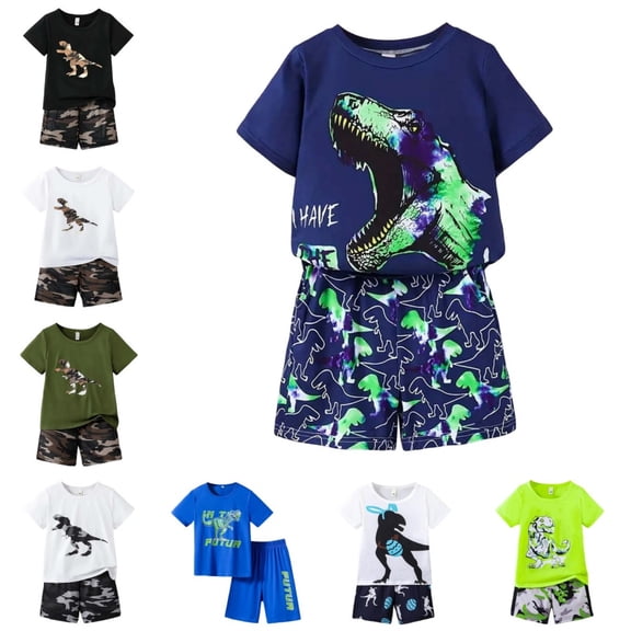 RTKFRFLM Boys Casual Summer T-Shirt and Shorts Set, Comfortable Playwear Outfit, 3-12Y