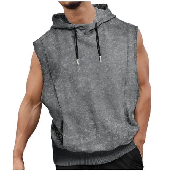 Atogsazn Mens Summer Athletic Tank Tops Casual Drawstring Hooded Shirts Gym Loose Fit Hoodies Tee Shirt Outerwear 01-Gray L Fashion