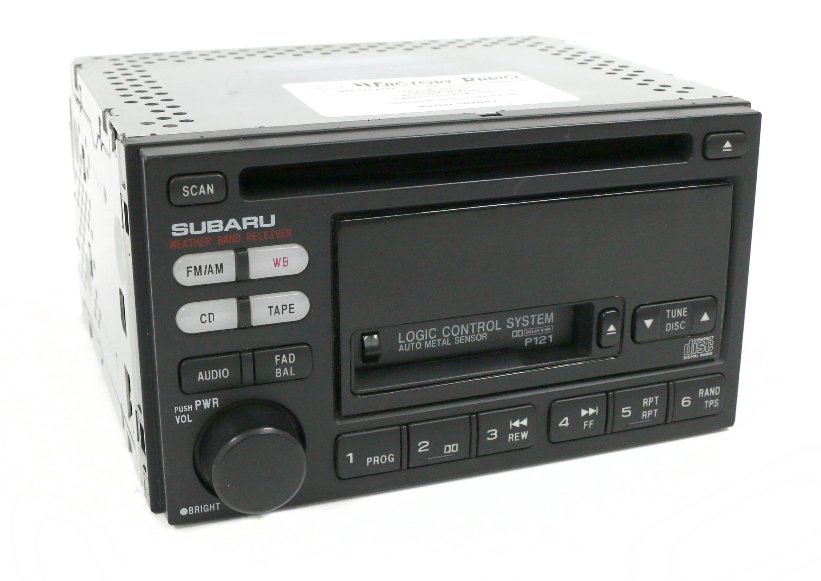 Restored 2000-02 Subaru Legacy AM FM Radio CD Cassette Player 86201AE12A Face P121 (Refurbished)