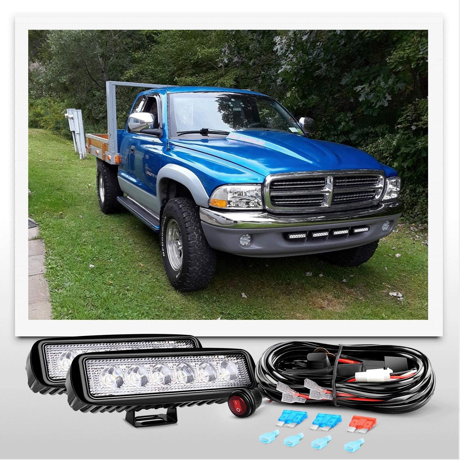 Nilight 2Pcs 18w Spot LED Work Lights LED Pods Fog Lights Off Road Led Lights Driving Lights with16AWG Off Road Wiring Harness Kit-2 Leads