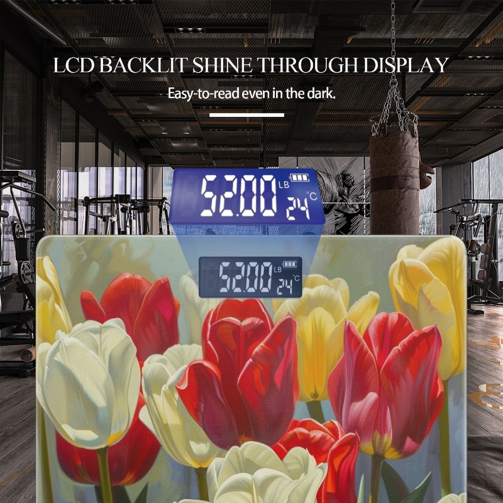 High Precision Body Weight Scale Smart Bathroom Scales with Large LCD Display(400lbs),Decorative for Bedroom-Painting Of Red And White Tulips In Full Bloom