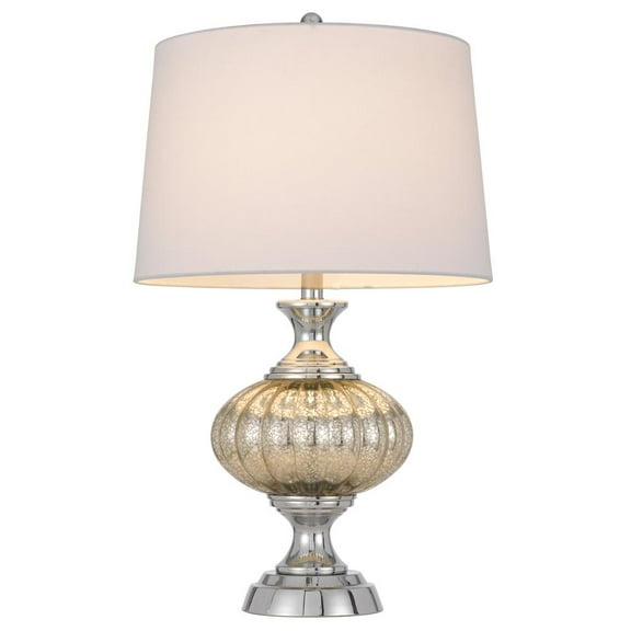 27" Silver Metallic Metal Table Lamp With White Empire Shade