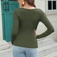 thumbnail image 5 of Elainilye Fashion Women's Undershirt Solid Striped Bottoming Shirt Round Neck Long Sleeve Top Under Shirts,Green, 5 of 6