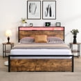 thumbnail image 2 of Queen Size Bed Frame with Storage Headboard, Metal Platform Bed with 2 Drawers, LED Lights Bed with Charging Station No Box Spring Needed, 2 of 9