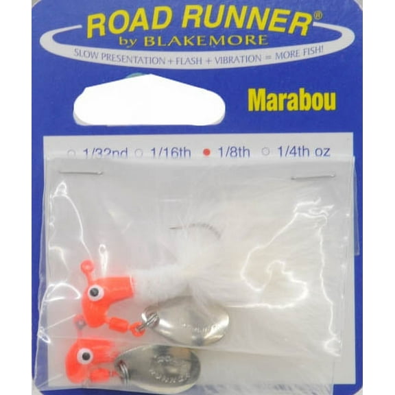 Blakemore B2-1003-009 Road Runner Marabou Jighead 1/8oz, Fluorescent Red/White,Underspin Fishing jig.