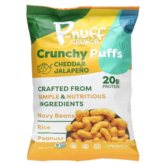 P-Nuff Crunch, Crunchy Puffs, Cheddar Jalapeño, 4 oz (113 g)