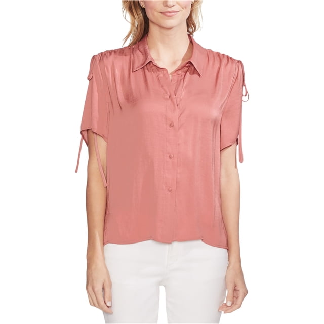 Vince Camuto Blusa con botones en los hombros y cordón para mujer, rojo, pequeña Vince Camuto Abotonar