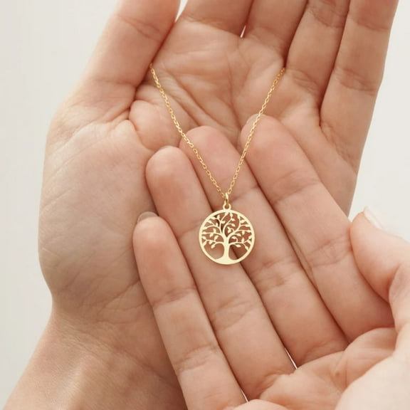 Tree of Life Necklace in 14K Yellow Gold Vermeil – Family Medallion Pendant – Dainty Tree Charm Necklace – Handmade Jewelry for Women