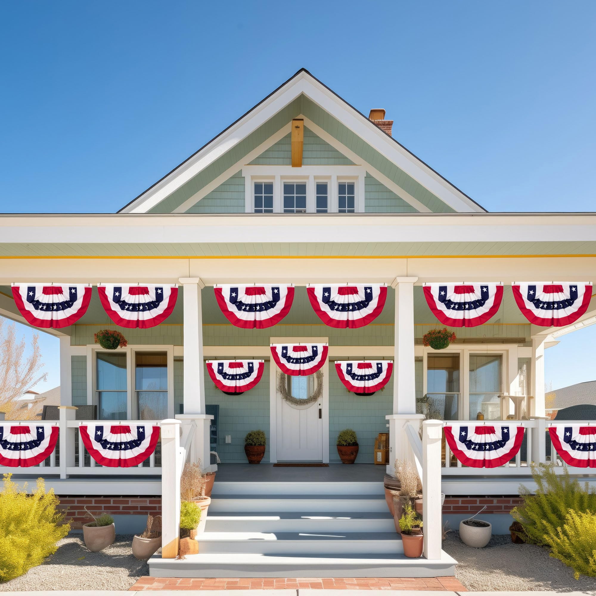 4 PCS 4th of July Decorations, 1.5 x 3 FT USA Pleated Fan Flags, Patriotic Bunting Decor American Flag Banner Fourth of July US Half Fan Flags Independence Day Memorial Day Outdoor Home Decor