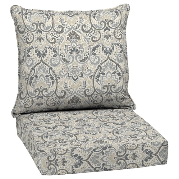ARDEN Outdoor Deep Seat Cushion Set, 24 x 24, Water Repellant, Fade Resistant, Deep Seat Bottom and Back Cushion for Chair, Sofa, and Couch, Neutral Aurora Damask