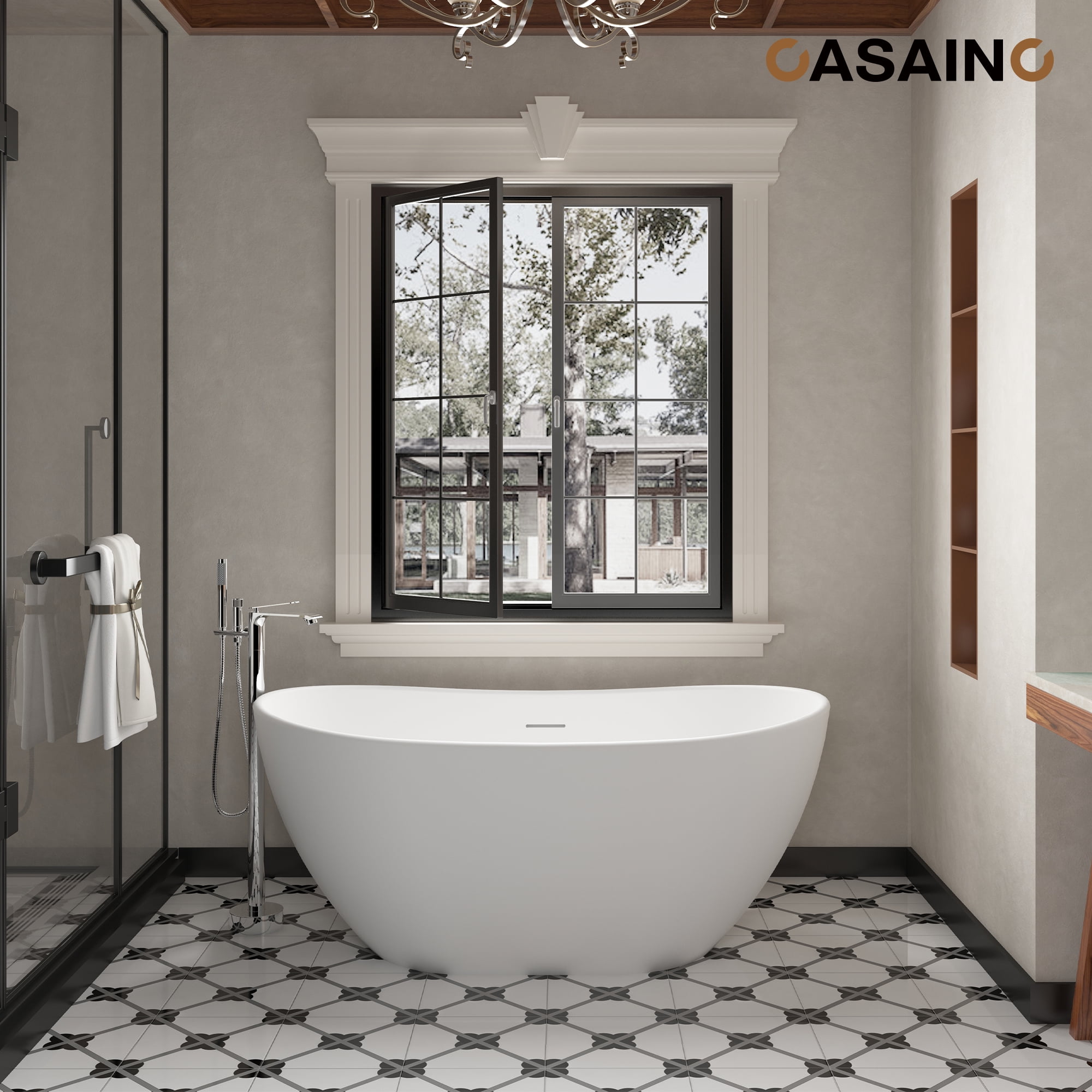 CASAINC Single-Handle Freestanding Floor Mount Tub Filler Faucet with Handheld Shower in Chrome Plated