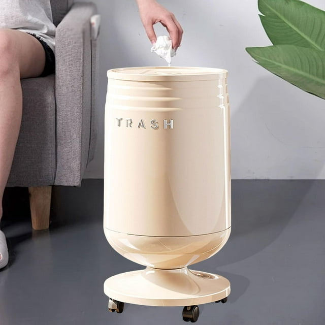 Cubo de basura rodante con tapa, cubo de almacenamiento, cesto para basura doméstica, de para apartamento, dormitorio, baño, cocina, sala de estar Blanco