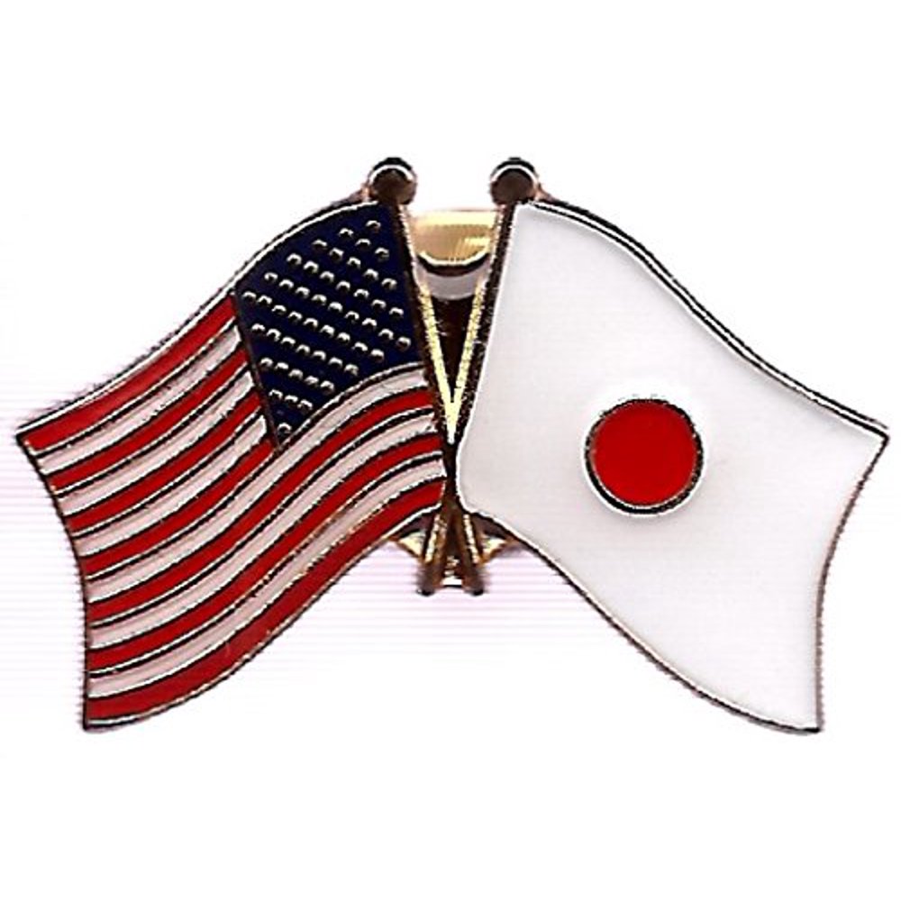 Box of 12 Japan & US Crossed Flag Lapel Pins, Japanese & American