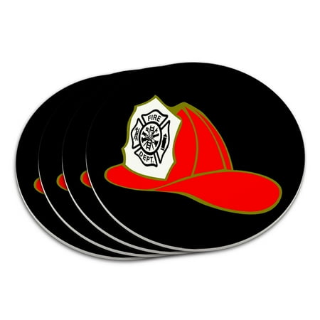 

Fire Fighter Helmet Fire Department on Black Coaster Set