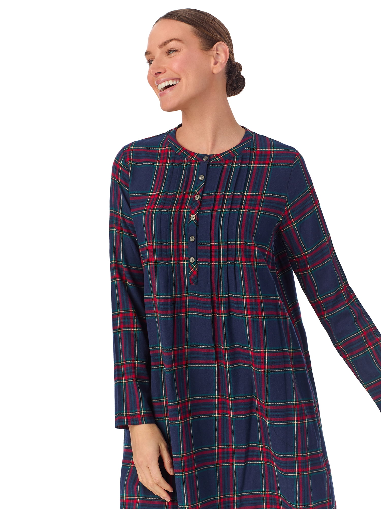 Aria Women’s 100% Cotton Woven Flannel Long Sleeve 44" Nightgown, Sizes XS-3X