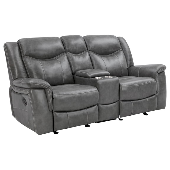 Pemberly Row Contemporary Faux Leather Motion Reclining Loveseat in Gray