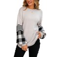 thumbnail image 1 of Suéter Hombro Caído Manga Larga Cuello Redondo Cuadros Rayas Impresión Tops para Mujer Gris XL, 1 of 8
