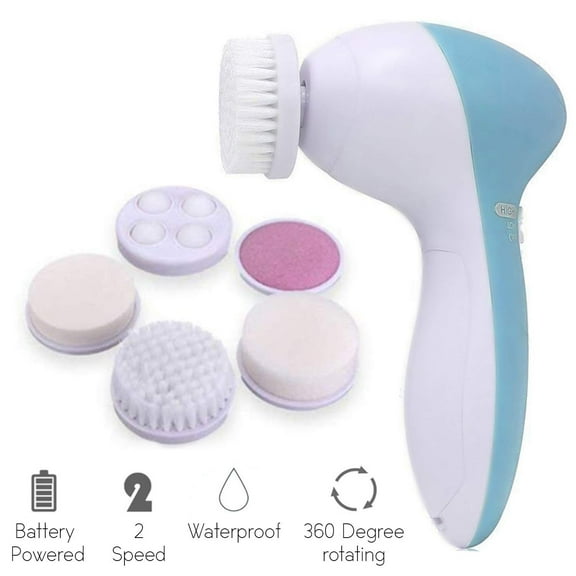 5 in 1 Facial cleansing brush- waterproof face spin brush set, deep cleansing, gentle exfoliating, removing blackheads, massaging, face and body Purple