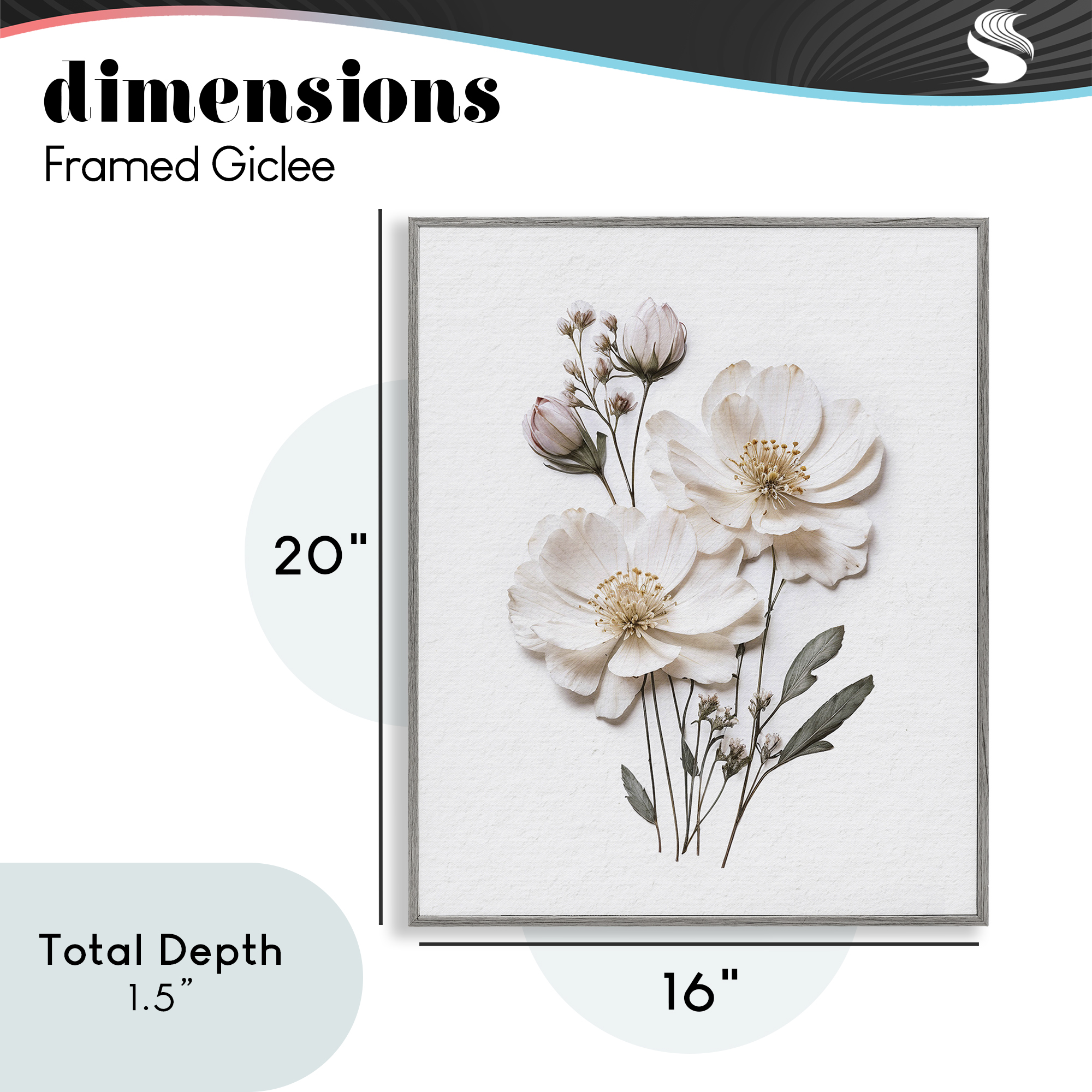Elegant Pressed Flowers Gray Framed Giclee Art, design by Lettered and Lined
